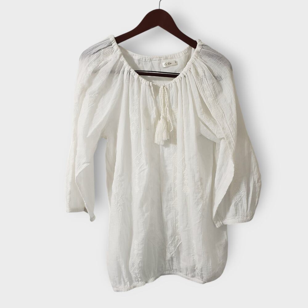 Va Vite Lindsey Tunic White Cotton‎ Embroidered Top Sz 44 (16) Lightweight Sheer